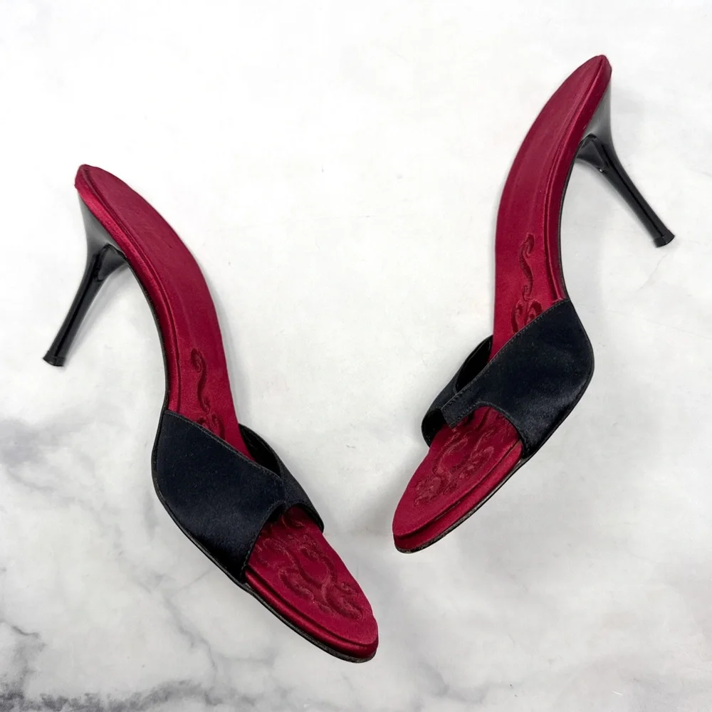 Giuseppe Zanotti Vicini Vintage Y2K Silk Satin Minimalist Slide Mule Sandal Heel - Picture 9 of 15